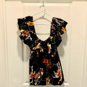 Vintage handmade ruffled off the shoulder western cowboy print blouse M/L